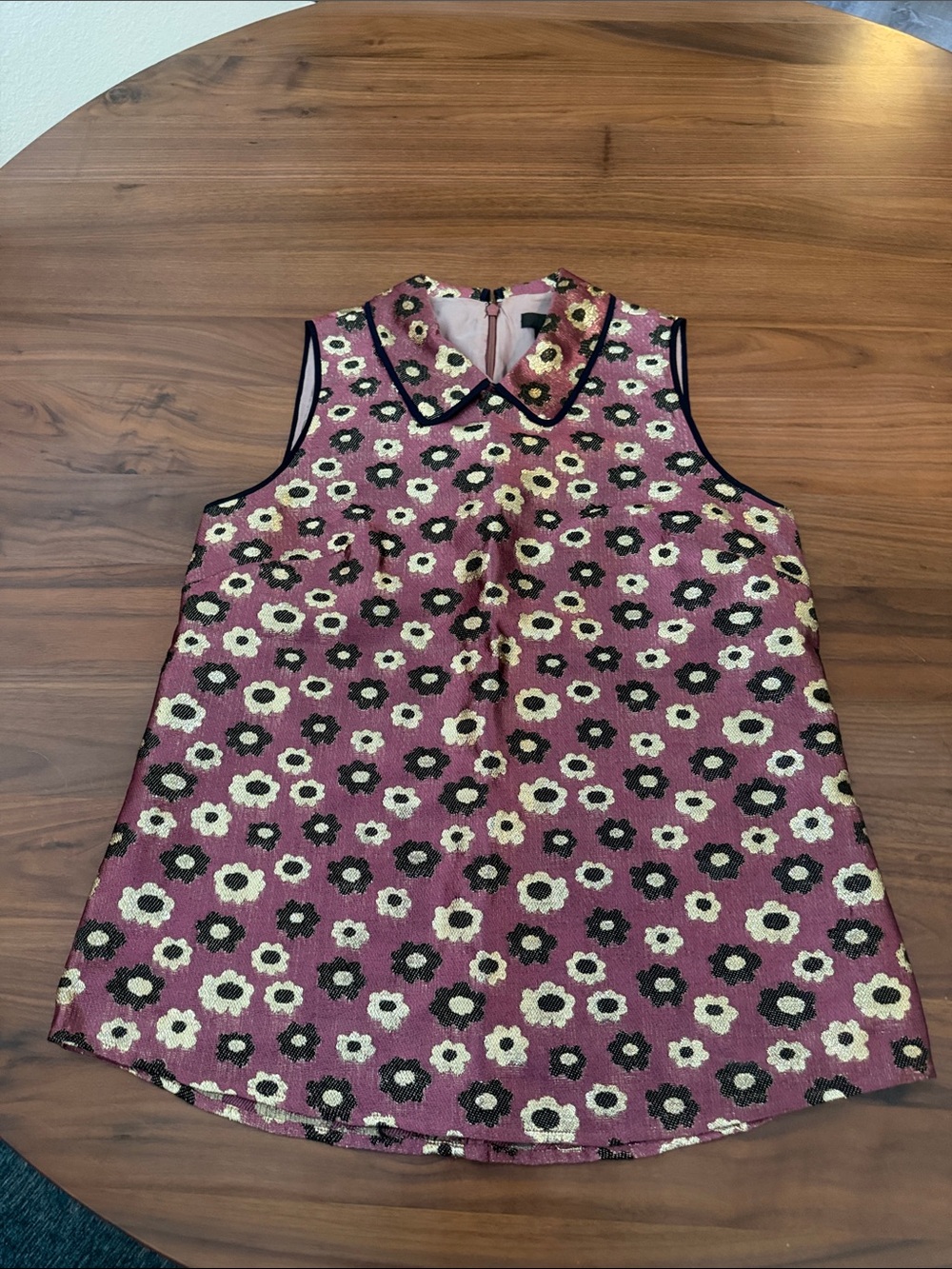 J. Crew Pink Floral Sleeveless Blouse with Black Trim